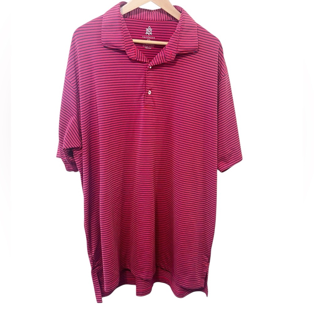 Turtleson Tour Performance Red with‎ Navy Stripes Short Sleeve Polo Shirt XXL
